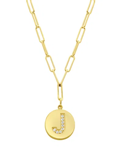 Adornia Tarnish Resistant 14k Gold Plated Pave Crystal Initial Disc Paperclip Necklace In Gold- J