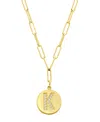Adornia Tarnish Resistant 14k Gold Plated Pave Crystal Initial Disc Paperclip Necklace In Gold- K
