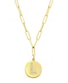Adornia Tarnish Resistant 14k Gold Plated Pave Crystal Initial Disc Paperclip Necklace In Gold- L