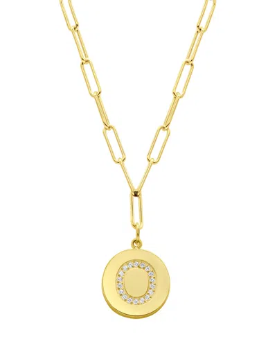 Adornia Tarnish Resistant 14k Gold Plated Pave Crystal Initial Disc Paperclip Necklace In Gold- O