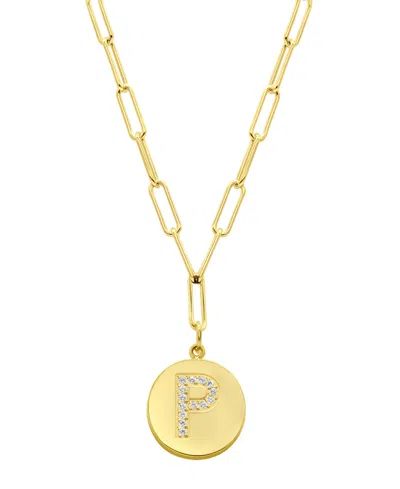 Adornia Tarnish Resistant 14k Gold Plated Pave Crystal Initial Disc Paperclip Necklace In Gold- P