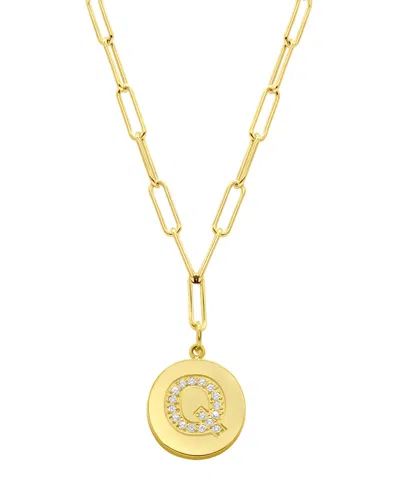 Adornia Tarnish Resistant 14k Gold Plated Pave Crystal Initial Disc Paperclip Necklace In Gold- K