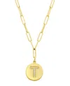 Adornia Tarnish Resistant 14k Gold Plated Pave Crystal Initial Disc Paperclip Necklace In Gold- T