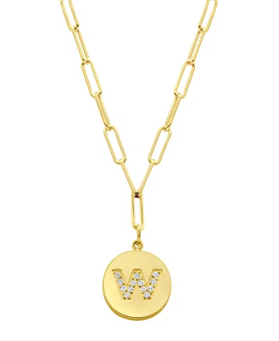 Adornia Tarnish Resistant 14k Gold Plated Pave Crystal Initial Disc Paperclip Necklace In Gold- W