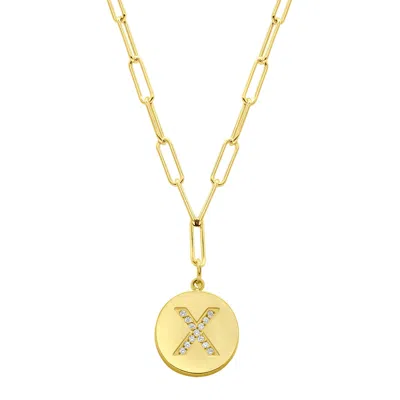 Adornia Tarnish Resistant 14k Gold Plated Pave Crystal Initial Disc Paperclip Necklace In Multi