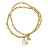 Adornia Tarnish Resistant 14k Gold Plated Set Of Heart Ball Bracelets With Mother-of-pearl In Yellow