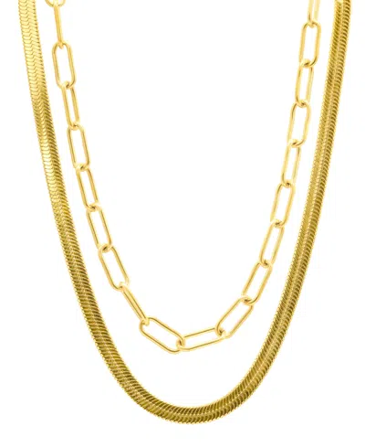 ADORNIA TARNISH RESISTANT 14K GOLD-PLATED SET OF HERRINGBONE AND PAPER CLIP NECKLACES