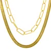 ADORNIA TARNISH RESISTANT 14K GOLD PLATED SET OF HERRINGBONE AND PAPER CLIP NECKLACES