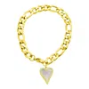 ADORNIA TARNISH RESISTANT 14K GOLD PLATED STAINLESS STEEL FIGARO BRACELET WITH CRYSTAL HALO MOTHER-OF-PEARL 