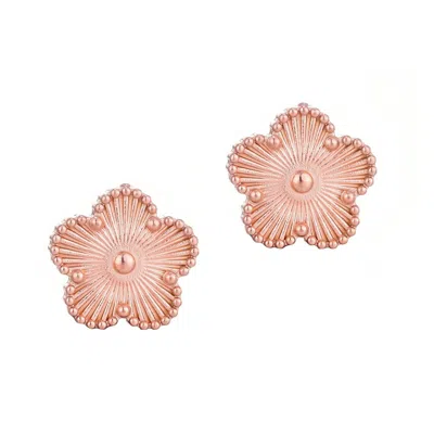 Adornia Tarnish Resistant 14k Rose Gold Plated 5-leaf Clover Stud Earrings In Pink