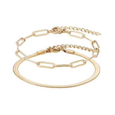 Adornia Tarnish Resistant 18k Gold Plated 2-chain Bracelet Set