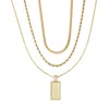 Adornia Tarnish Resistant 18k Gold Plated Dog Tag 3-piece Necklace Set In Gold