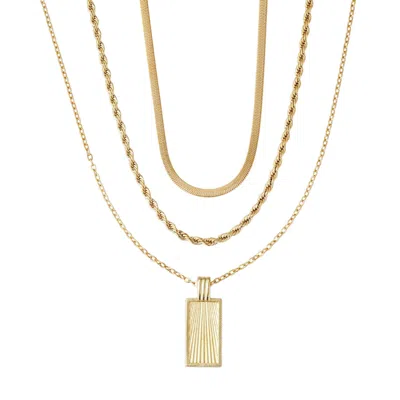 ADORNIA TARNISH RESISTANT 18K GOLD PLATED DOG TAG 3-PIECE NECKLACE SET
