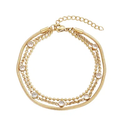 Adornia Tarnish Resistant 18k Gold Plated Layered Crystal 3-chain Bracelet In Brown