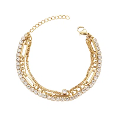 Adornia Tarnish Resistant 18k Gold Plated Layered Crystal Tennis 3-chain Bracelet