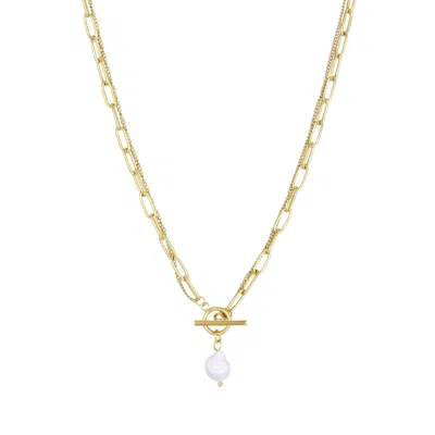 Adornia Tarnish Resistant 18k Gold Plated Layered Freshwater Pearl Toggle Necklace