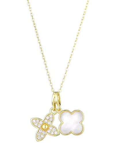 ADORNIA ADORNIA 18K PLATED MOTHER OF PEARL CZ DOUBLE CLOVER NECKLACE