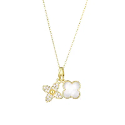 Adornia Tarnish Resistant 18k Gold Plated Mother Of Pearl Double Clover Necklace