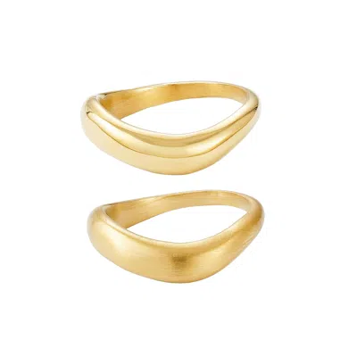 Adornia Tarnish Resistant 18k Gold Plated Nesting Curved Band Set