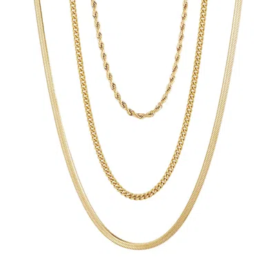 Adornia Tarnish Resistant 18k Gold Plated Set Of 3-chain Necklaces