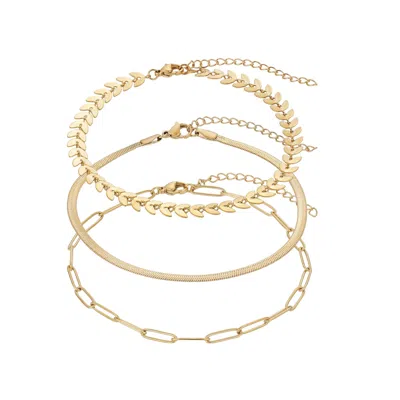 Adornia Tarnish Resistant 18k Gold Plated Set Of Three Adjustable Chain Anklets