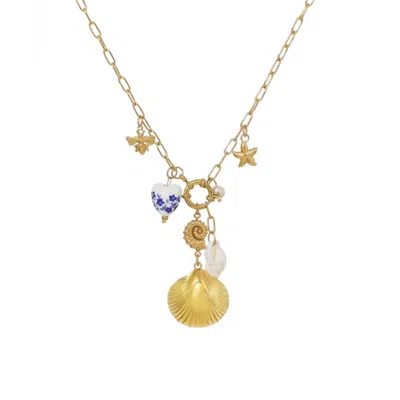 Adornia Tarnish Resistant 18k Gold Plated Shell And Charm Y-necklace