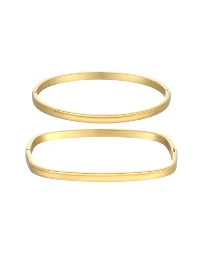 Adornia Tarnish Resistant 18k Plated Rectangle And Oval Cuff Bracelet Set In Gold