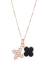 Adornia Tarnish Resistant 18k Rose Gold Plated Black Double Clover Necklace In Pink
