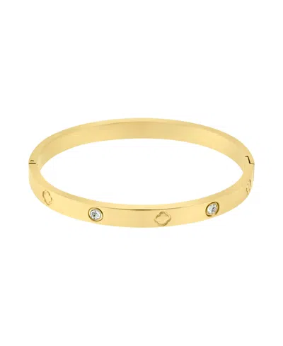 ADORNIA TARNISH RESISTANT CUBIC ZIRCONIA AND CLOVER BANGLE BRACELET