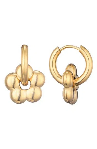 Adornia Tarnish Resistant Flower Drop Huggie Hoop Earrings In Gold