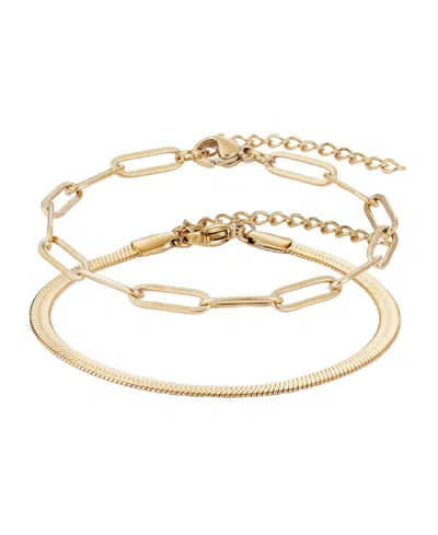 ADORNIA TARNISH RESISTANT GOLD 2-CHAIN BRACELET SET