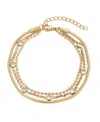 Adornia Tarnish Resistant 18k Gold Plated Layered Crystal 3-chain Bracelet In Gold
