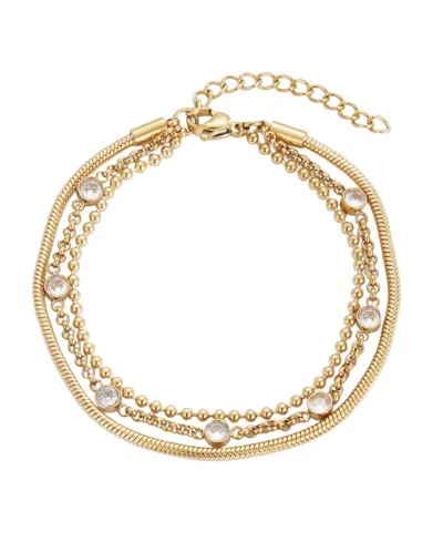 ADORNIA TARNISH RESISTANT GOLD CRYSTAL LAYERED 3-CHAIN BRACELET