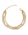 Adornia Tarnish Resistant 18k Gold Plated Layered Crystal Tennis 3-chain Bracelet In Gold