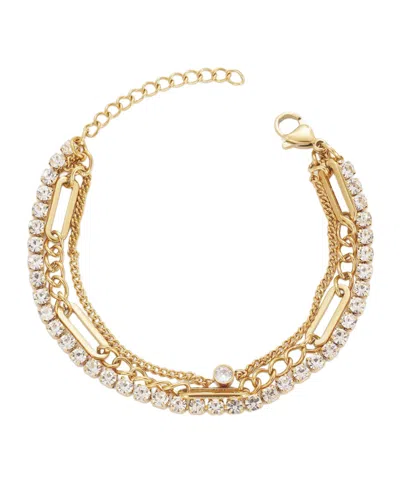 ADORNIA TARNISH RESISTANT GOLD CRYSTAL LAYERED TENNIS 3-CHAIN BRACELET