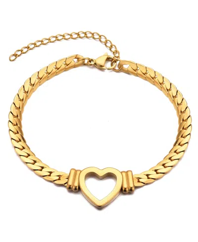 Adornia Tarnish Resistant Gold Flat Curb Chain Heart Bracelet