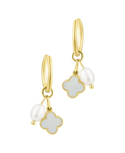 Adornia Tarnish Resistant Gold Freshwater Cultivated Pearl Clover Hoop Earrings In Gold,white