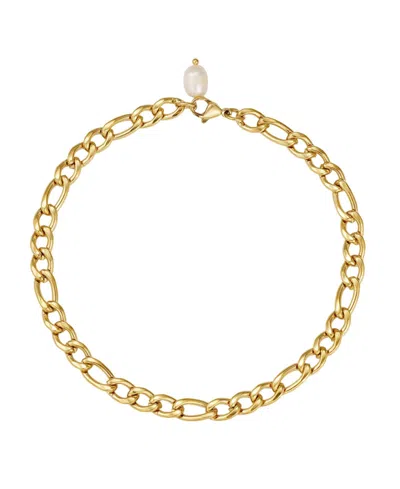 Adornia Tarnish Resistant Gold Freshwater Pearl Figaro Chain Anklet