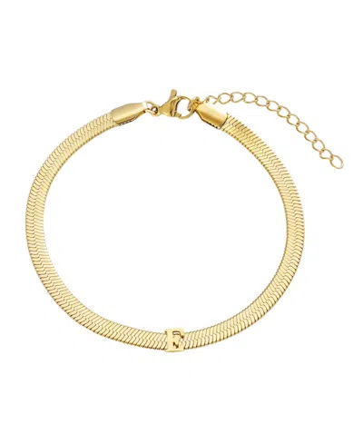 Adornia Tarnish Resistant Gold Initial Herringbone Chain Bracelet In Gold-e