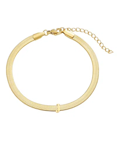 Adornia Tarnish Resistant Gold Initial Herringbone Chain Bracelet In Gold-j