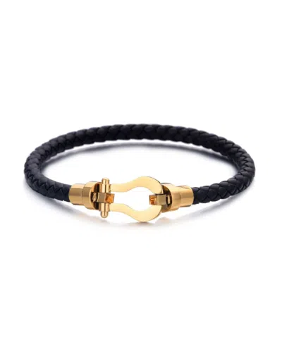 Adornia 18k Plated Stainless Steel Magnetic Leather Bracelet In Neutral