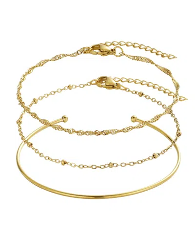 Adornia Tarnish Resistant Gold Set Of 1 Cuff And 2 Chain Bracelets