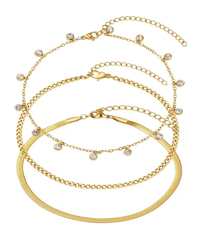 Adornia Tarnish Resistant Gold Three Chain Anklet Set In Orange