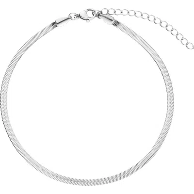 Adornia Tarnish Resistant Herringbone Chain Anklet In Silver