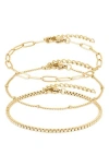 Adornia Tarnish Resistant Set Of 3 Assorted Chain Bracelets In Gold