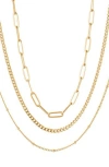 Adornia Tarnish Resistant Set Of 3 Assorted Chain Necklaces In Gold