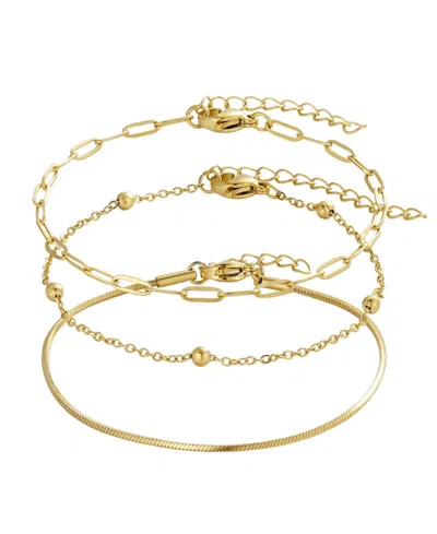Adornia Tarnish Resistant Set Of 3 Chain Bracelets In Gold