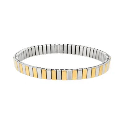 Adornia Tarnish Resistant Silver And 14k Gold Plated Stretch Bar Bracelet In Two-tone