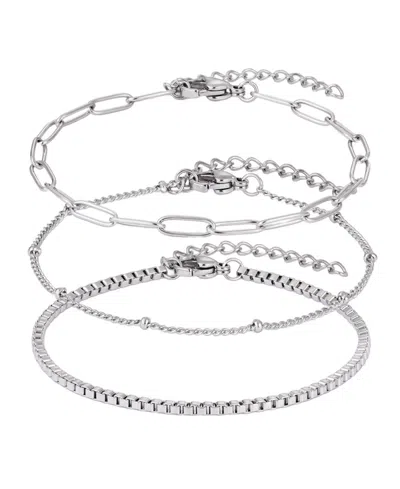 ADORNIA TARNISH RESISTANT SILVER CHAIN BRACELET SET