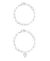 Adornia Tarnish Resistant Silver Plated Heart Paper Clip Chain Bracelet Set In Silver